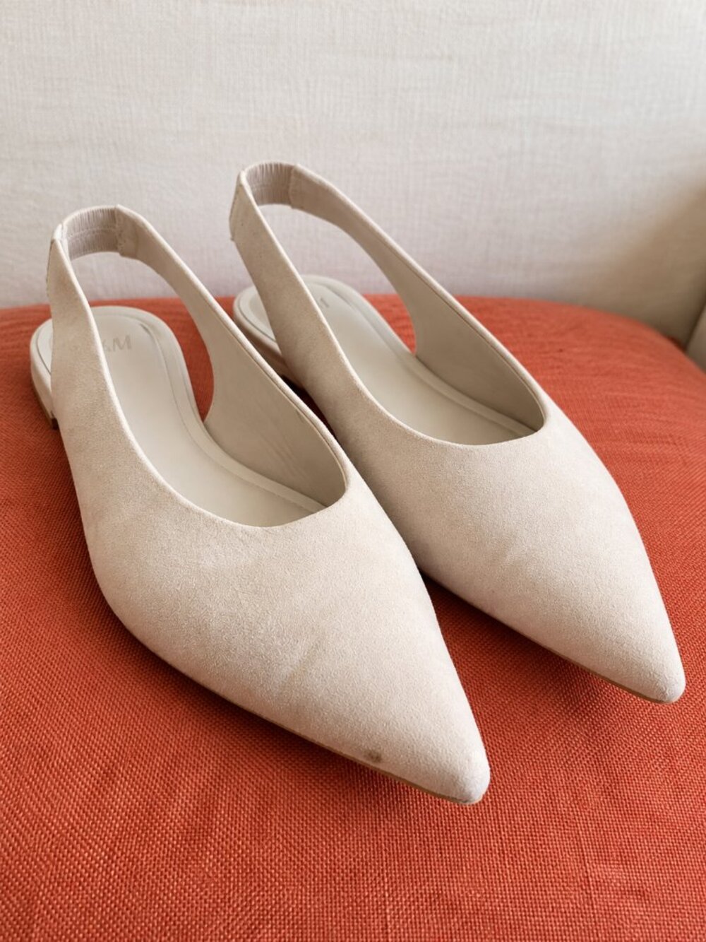 H&M Light Beige Faux Suede Pointed Slingback Flats - EU 42 (US 11)